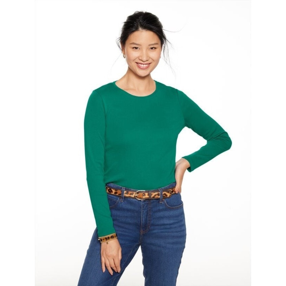 Talbots Women's Green Crew Neck Long Sleeve All Cotton T-Shirt Size XL NEW